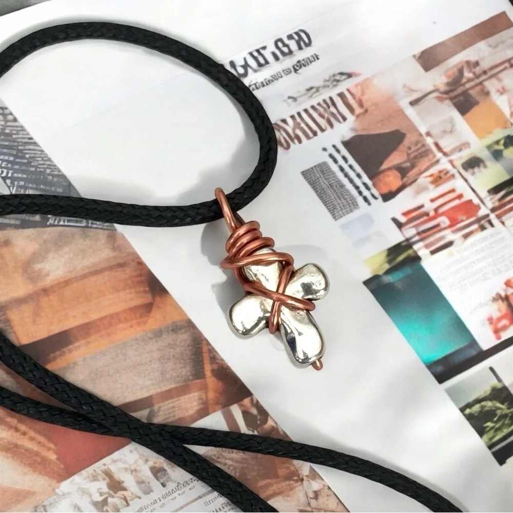 5 for $25💫Alternative Peach Wrapped Silver Cross Pendant Necklace - Picture 3 of 3